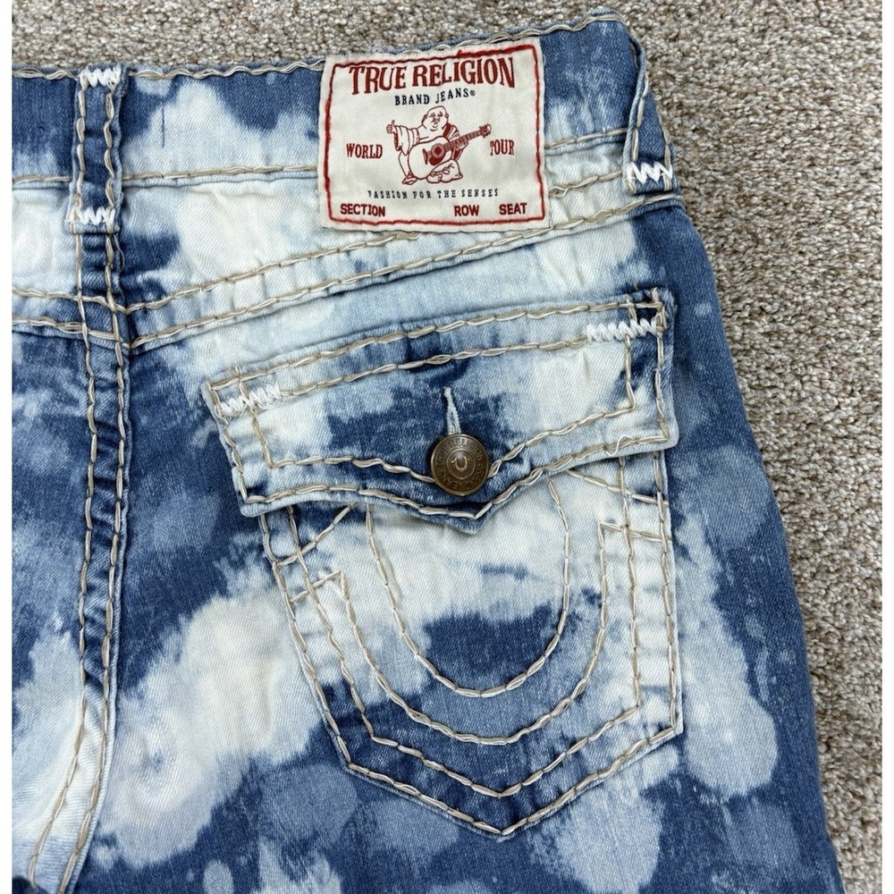 TRUE RELIGION Ricky Relaxed Denim Jean Shorts Mens 32 /11" Blue Acid Bleach Wash - Picture 3 of 10